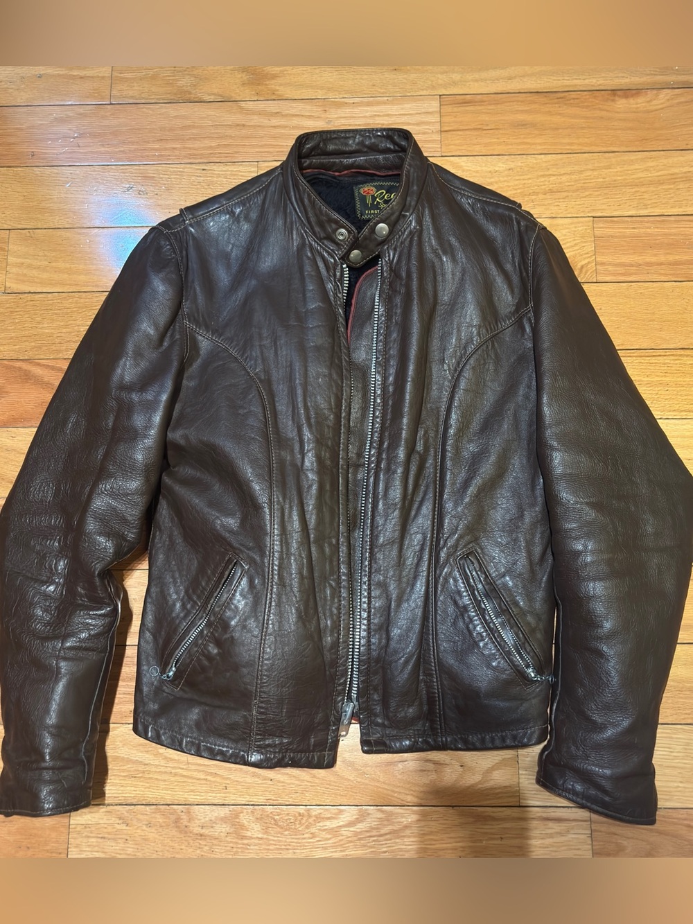 Vintage 1980s Authentic Pristine USA Handmade Reed Leather Jacket Moto Brown M